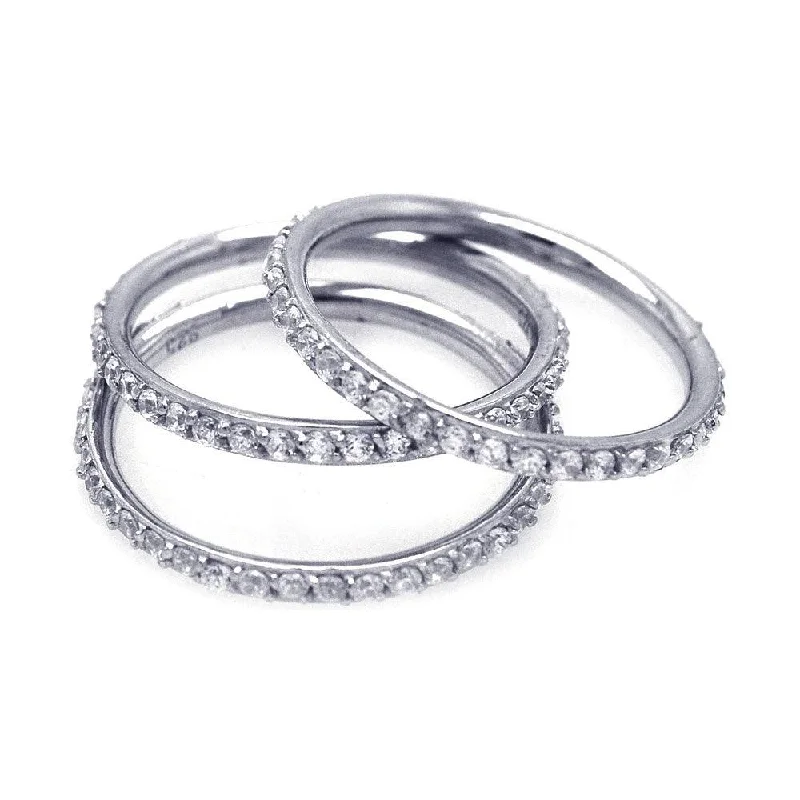 Silver 925 Rhodium Plated CZ Stackable Ring Set - STR00513