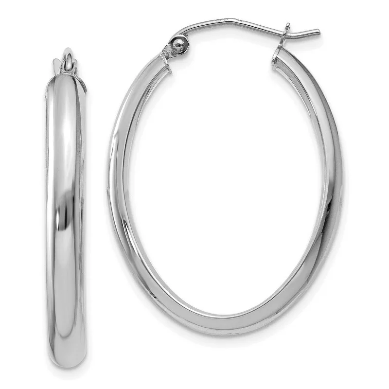 Curata 14k White Gold Polished 22x3.5mm Oval Hoop Earrings