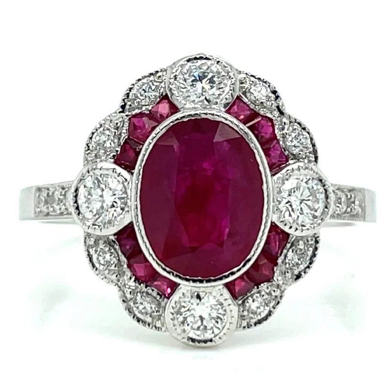 18ct White Gold Earth Grown 1.85ct Ruby And 0.39ct Diamond Ring