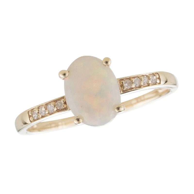 14K Yellow Gold 0.82ctw Oval Australian Opal & Diamond Ring