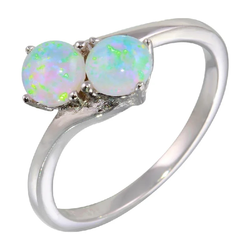 Rhodium Plated 925 Sterling Silver Twin CZ Opal Ring - STR01076