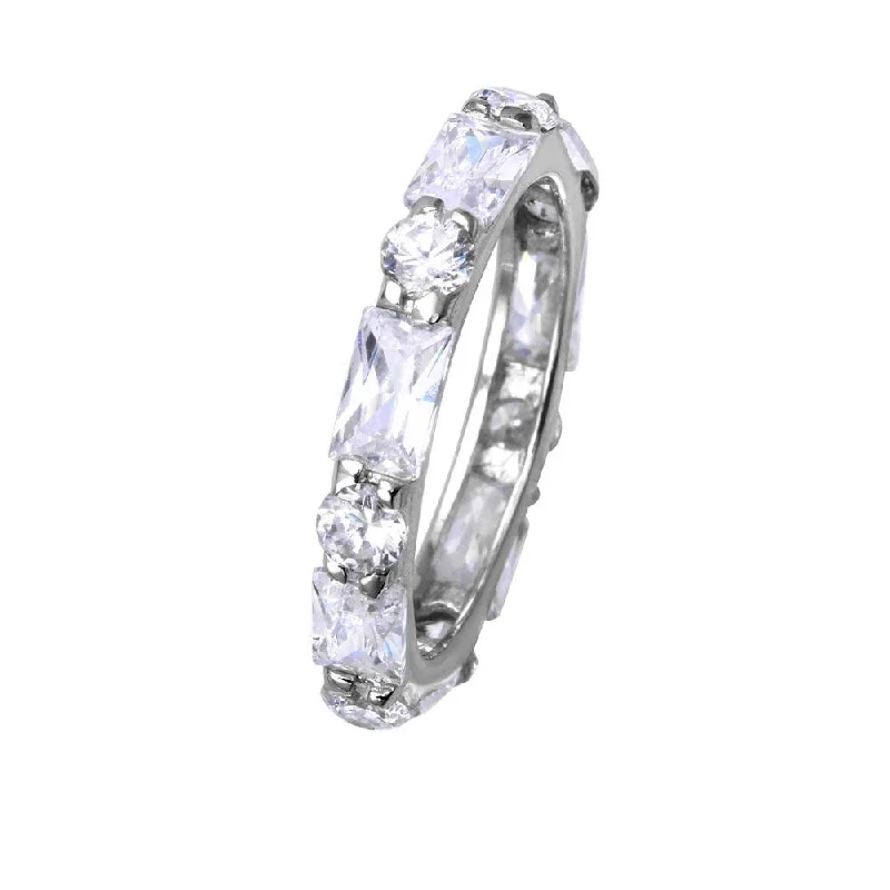 Silver 925 Rhodium Plated Clear Baguette Clear CZ Eternity Ring - STR00516