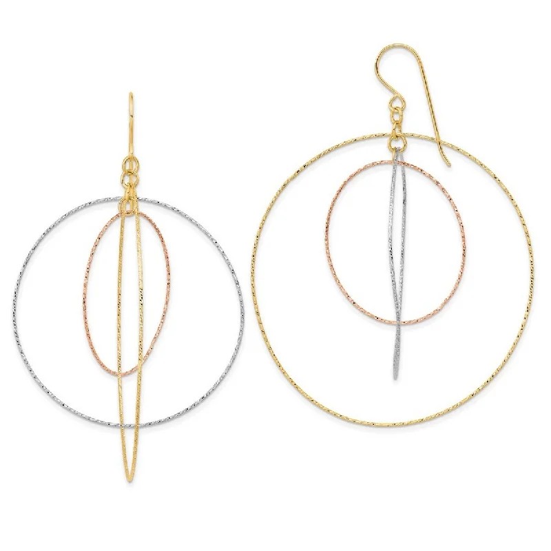 Curata 14k Tri color Sparkle Cut Graduated Circles Shepherd Hook Earrings - 70x55mm Wide