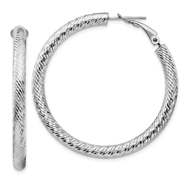 Curata 14k 4x35 White Gold Sparkle Cut Round Omega Back Hoop Earrings - 45.75x45.75mm Wide 4mm Thi