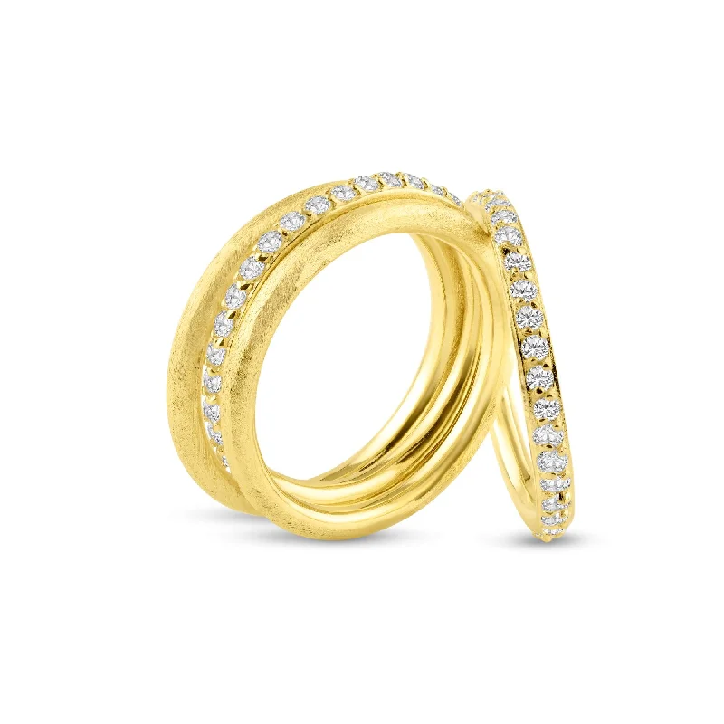 Silver 925 Gold Plated CZ Ring Set - STR00517GP