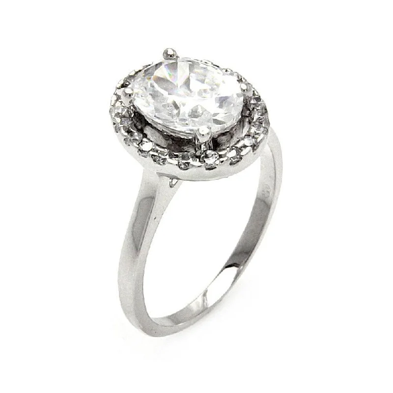 Silver 925 Rhodium Plated Clear Cluster CZ Round Bridal Ring - BGR00545