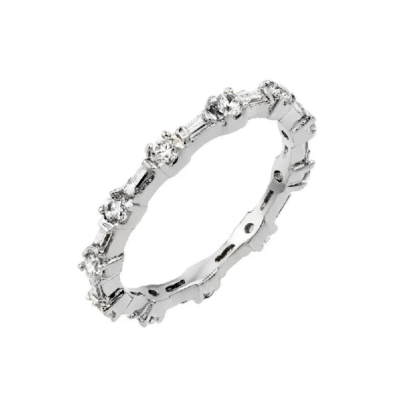 Silver 925 Rhodium Plated Clear CZ Stackable Eternity Ring - BGR00762