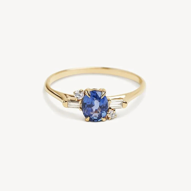 Oval Geo Blue Sapphire and Diamond Ring