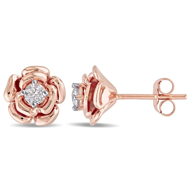 Miadora 10k Rose Gold 1/5ct TDW Diamond Flower Earrings