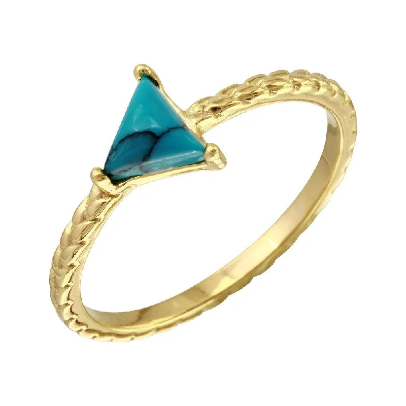 Gold Plated 925 Sterling Silver Triangle Turquoise Center Stone Ring - BGR01088