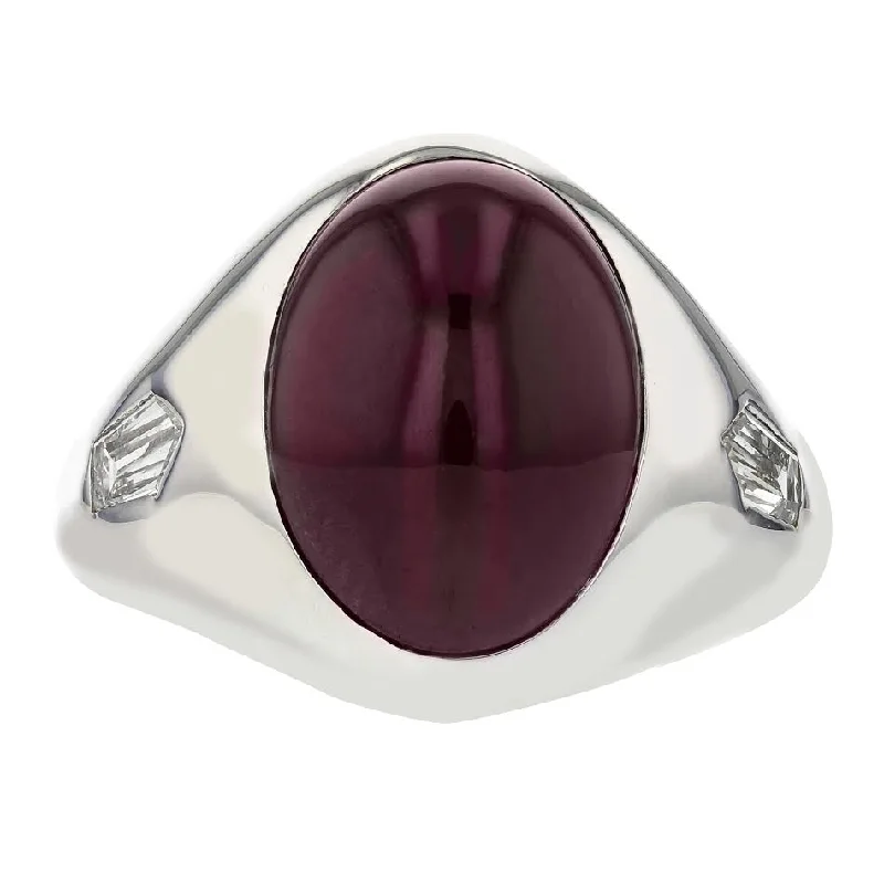 MEN'S 18KT WHITE GOLD 16.80 CT RUBY AND .78 CTW DIAMOND RING