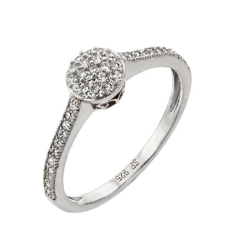 Silver 925 Rhodium Plated Round Clear CZ Graduated Double Ring - STR00918