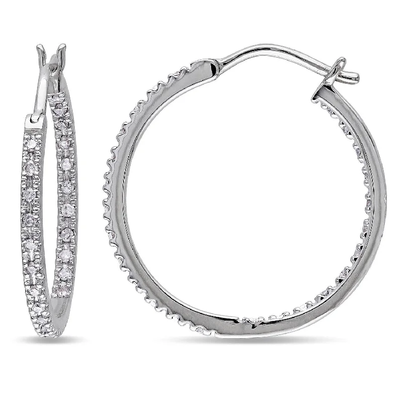 Miadora 10k White Gold 1/4ct TDW Diamond Inside Outside Hoop Earrings