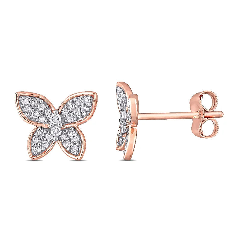 Miadora 10k Rose Gold 1/5ct TDW Diamond Butterfly Clustered Stud Earrings