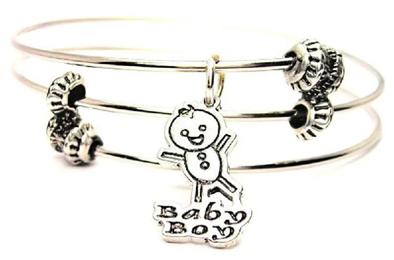 Stick Figure Baby Boy Triple Style Expandable Bangle Bracelet