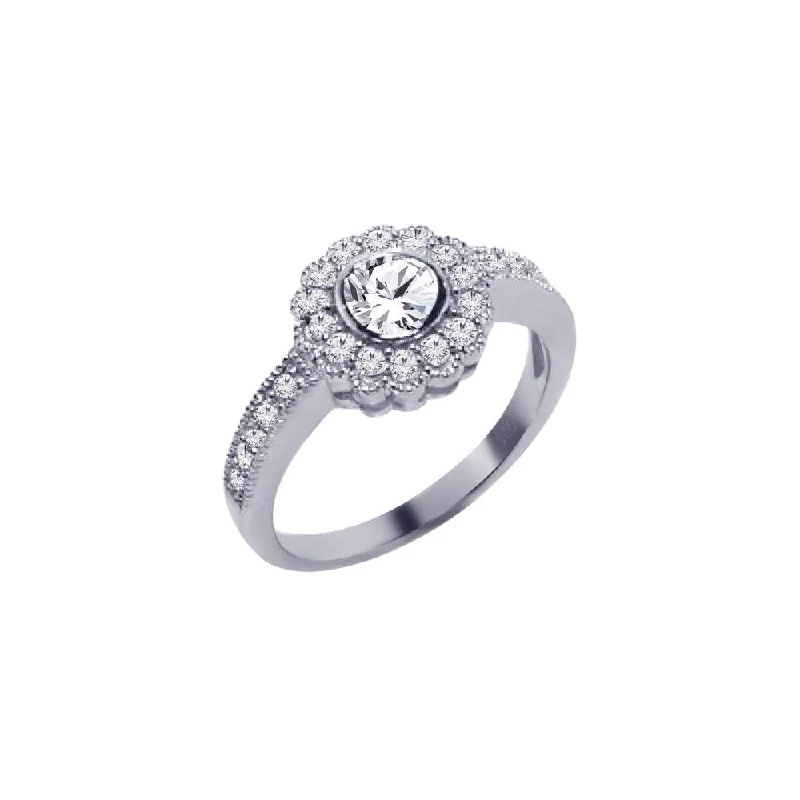 Silver 925 Rhodium Plated Micro Pave Clear Cluster CZ Flower Ring - ACR00013