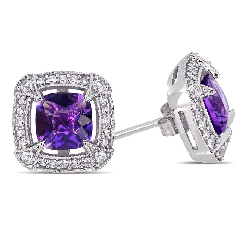 Miadora 10k White Gold Amethyst White Sapphire and 1/5ct TDW Diamond Stud Earrings