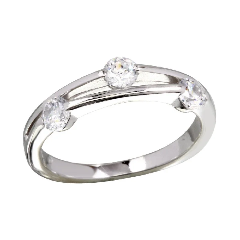 Rhodium Plated 925 Sterling Silver CZ Ring - BGR01172