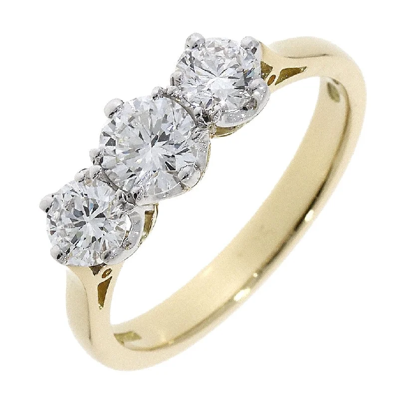 18ct yellow gold 3-stone round brilliant cut claw set diamond ring