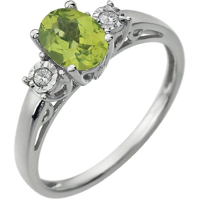 14KT WHITE GOLD PERIDOT & .04 CTW DIAMOND RING