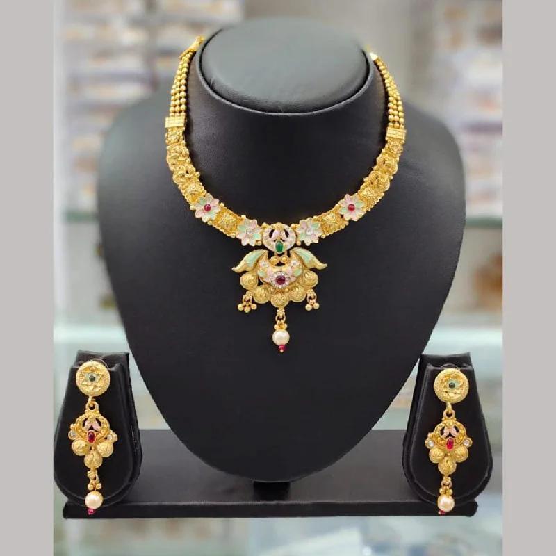 Anjali Jewellery Gold Plated Pota Stone Meenakari Necklace Set