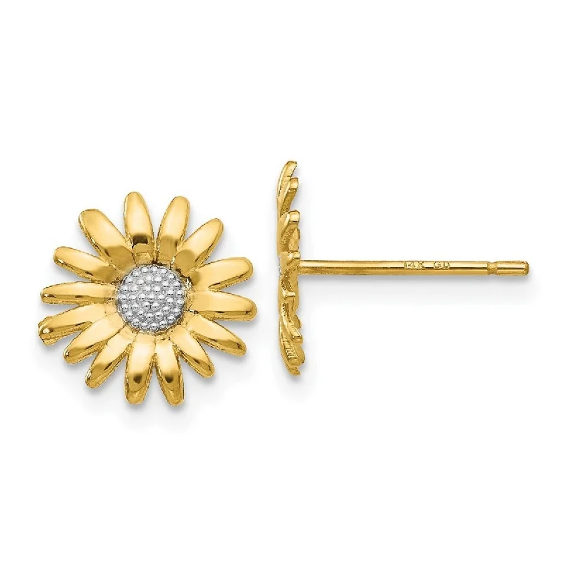 Curata 14k Two-tone Gold Daisy Flower Post Earrings (10mm) - White