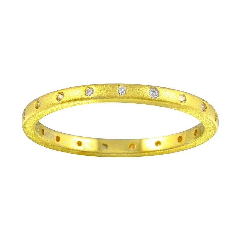 Matte Finish Gold Plated 925 Sterling Silver CZ Eternity Ring - STR01112GP