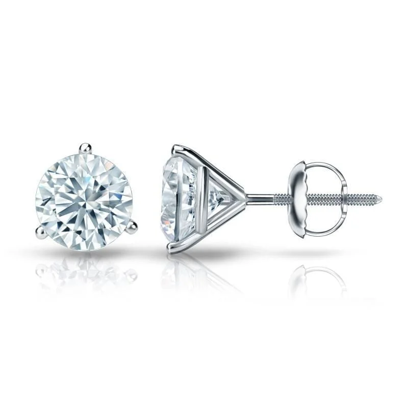 Auriya Platinum GIA Certified 4.20 ct. TDW 3-Prong Martini Round Diamond Stud Earrings