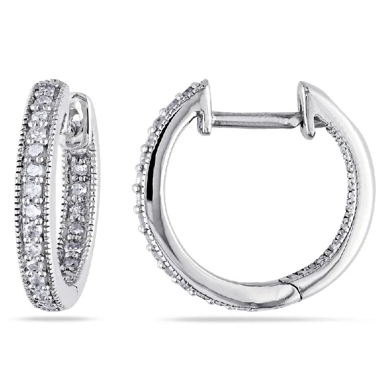 Miadora 14k White Gold 1/4ct TDW Diamond Hoop Earrings