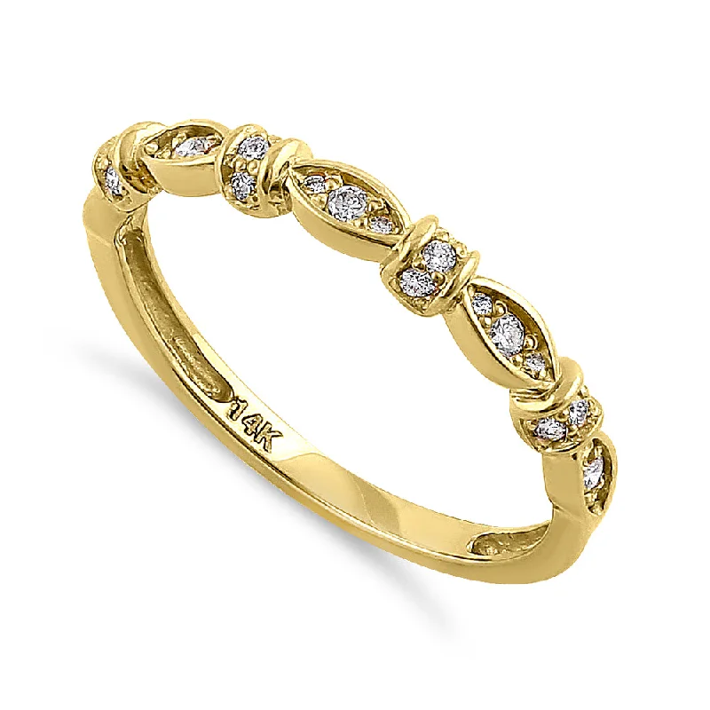 Solid 14K Yellow Gold Half Eternity Round Marquise Pattern Diamond Ring