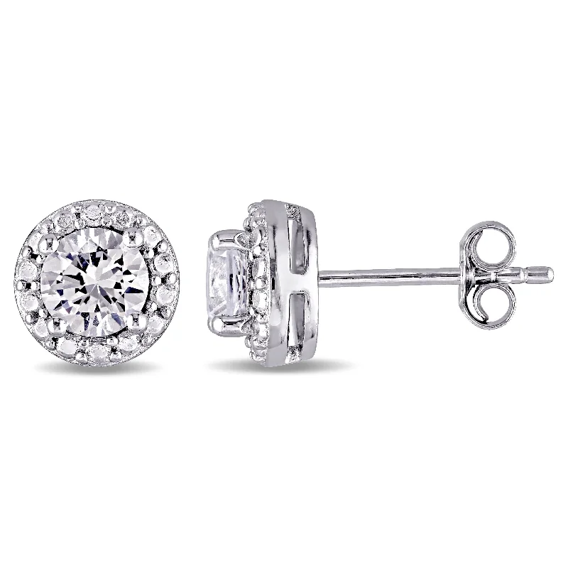 Miadora Sterling Silver Created White Sapphire Halo Stud Earrings