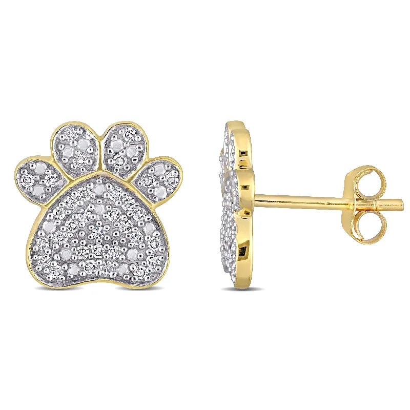 Miadora 10k Yellow Gold 1/5ct TDW Diamond Dog Paw Clustered Stud Earrings