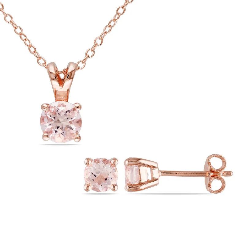 Miadora Rose Plated Silver 1 4/5ct TGW Morganite Necklace and Earrings Set