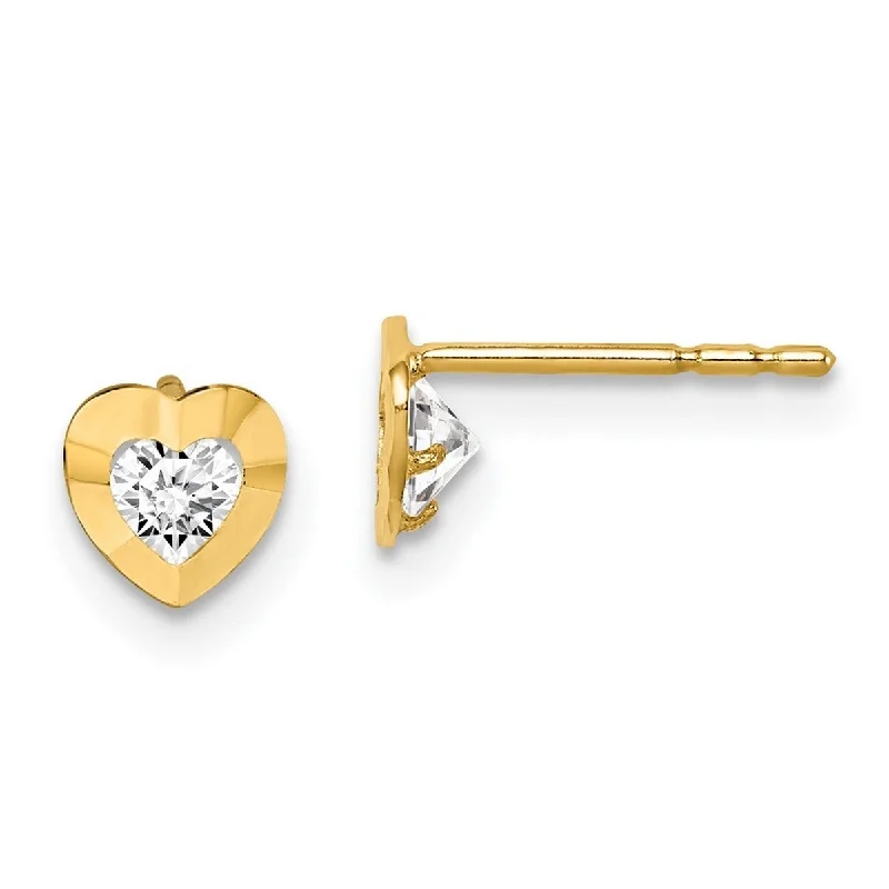 Curata 14k Yellow Gold CZ Cubic Zirconia Love Heart Post Earrings - 5.15mm long