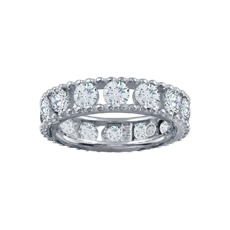 Rhodium Plated 925 Sterling Silver Round CZ Band - BGR01293CLR