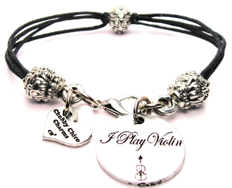 I Play Violin Beaded Black Cord Bracelet