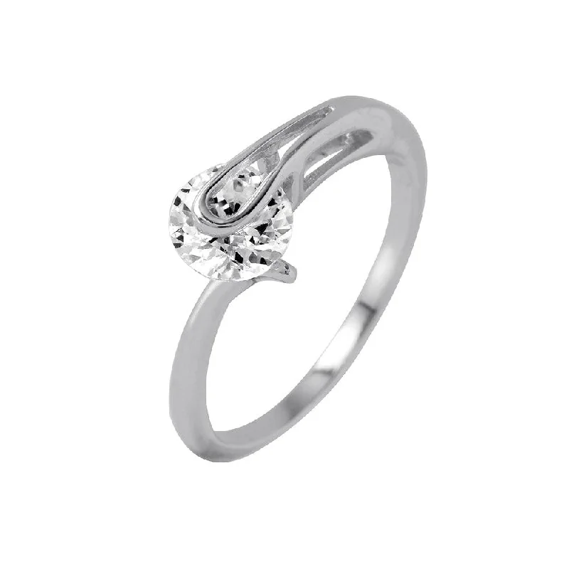 Silver 925 Rhodium Plated Plain CZ Loop Ring - BGR00960