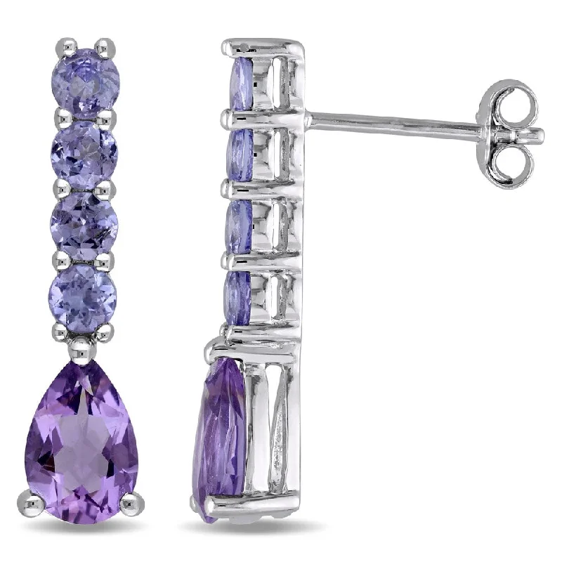 Miadora Sterling Silver Amethyst and Tanzanite Earrings