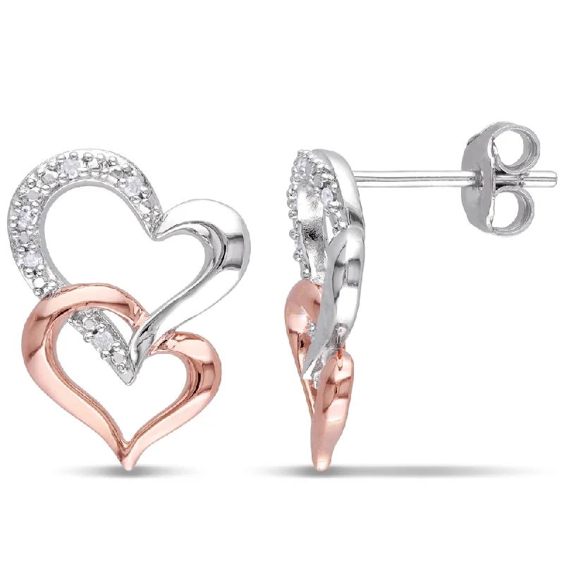 Miadora Two-tone Silver Diamond Accent Double Heart Earrings