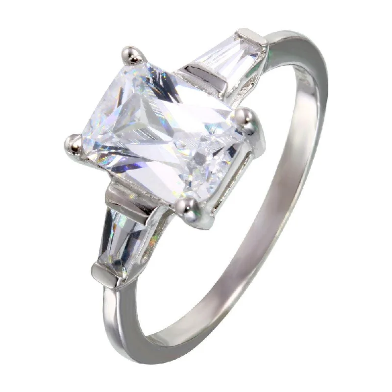 Rhodium Plated 925 Sterling Silver Square and Baguette CZ Stones Ring - STR00703