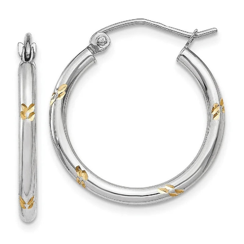 Curata 14k Yellow Gold and Rhodium 23x2mm Hoop Earrings