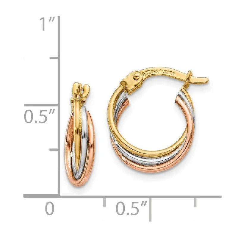 Curata 14k Tri Color Gold 3x15mm Polished Intertwined Hoop Earrings