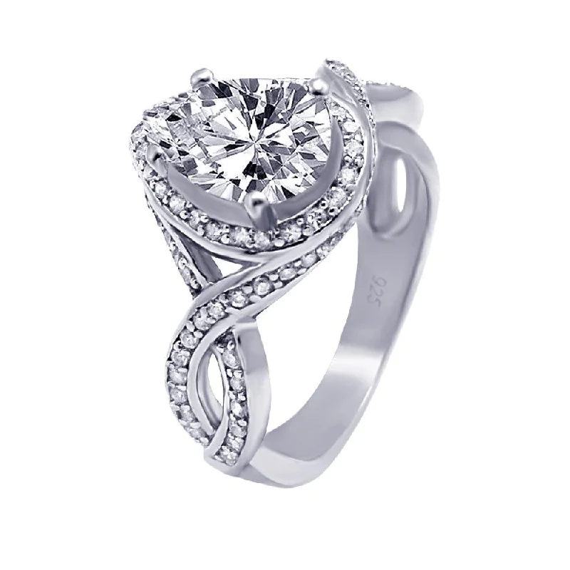 Silver 925 Rhodium Plated Pave Pear Center CZ Ring - ACR00010