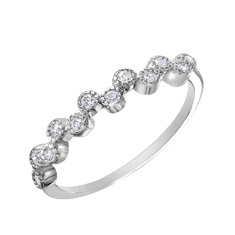 Silver 925 Rhodium Plated Alternating Bubble Design CZ Ring - BGR01036