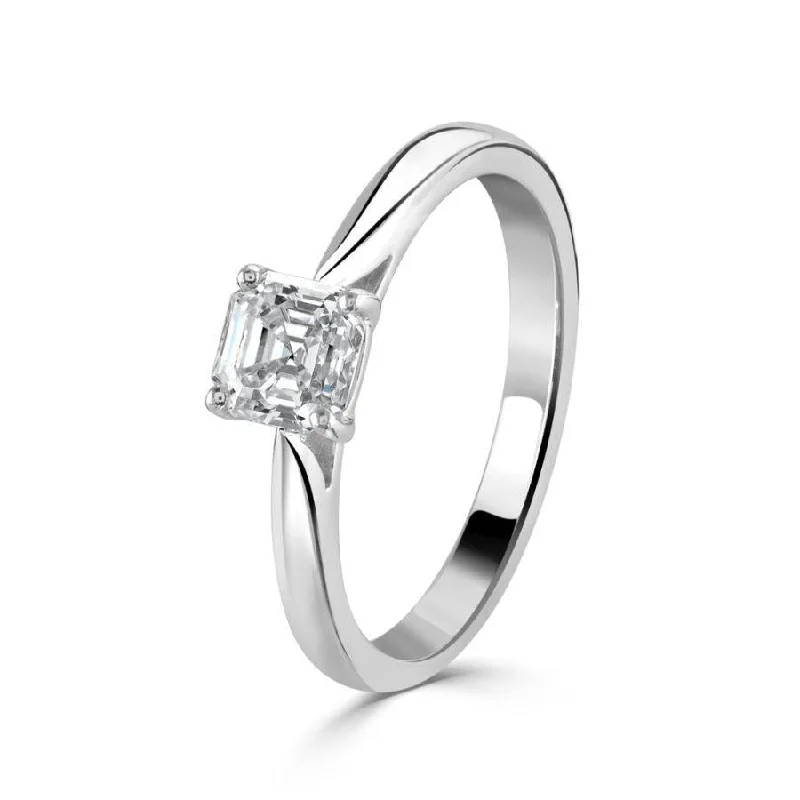 Platinum solitiare asscher cut diamond ring