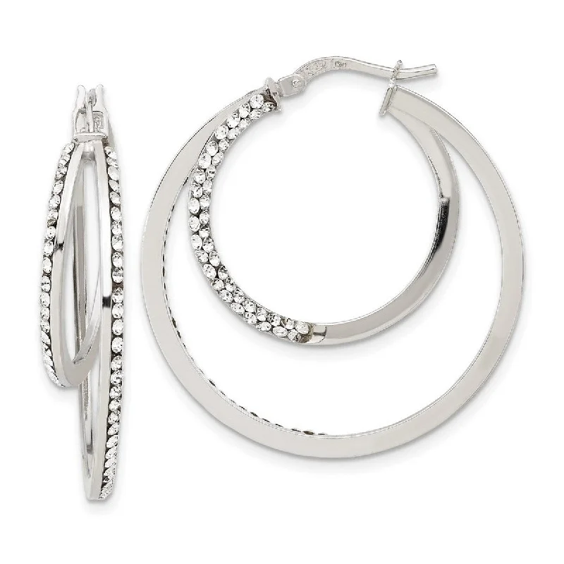 Curata 925 Sterling Silver Polished Hinged post Stellux Crystal Hoop Earrings Measures 35x35mm Wide 6mm Thick