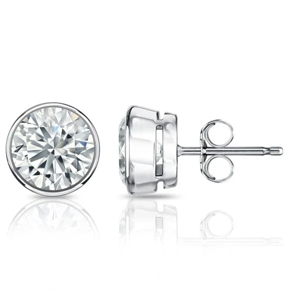 Auriya 3ctw Round Diamond Stud Earrings Bezel-set Platinum - GIA Certified