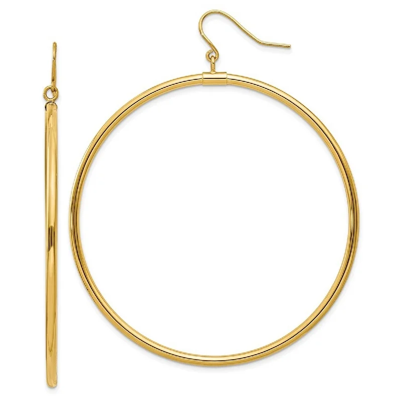 Curata 14k Yellow Gold 50x2mm Open Circle Drop Dangle Earrings