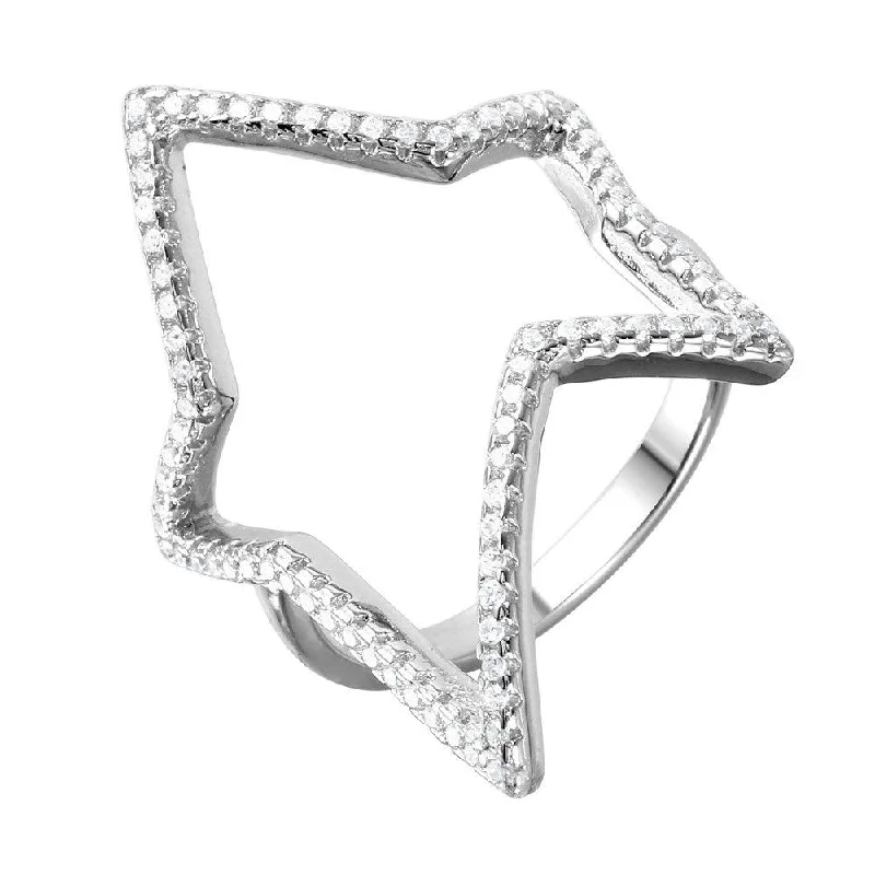 Silver 925 Rhodium Plated Wide Open Star Ring - STR01042