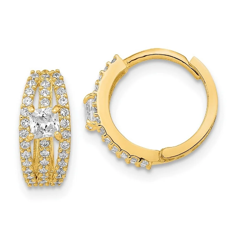 Curata 14k Gold Polished Fancy CZ Cubic Zirconia Hoop Earrings - 12.62x12.8mm Wide 5.3mm Thick